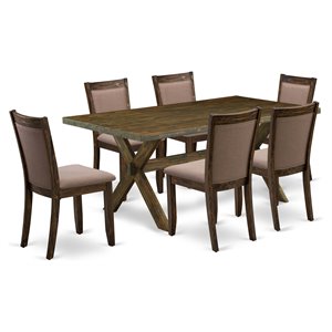 Pemberly Row 7-Piece Dining Set with Upholstered Chairs in Coffee/Jacobean