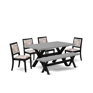 Pemberly Row 6-Piece Cement Dining Table Set with Bench & Chairs