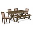 Pemberly Row 6-Pc Rubberwood Dining Table Set in Dark Khaki Gray/Jacobean