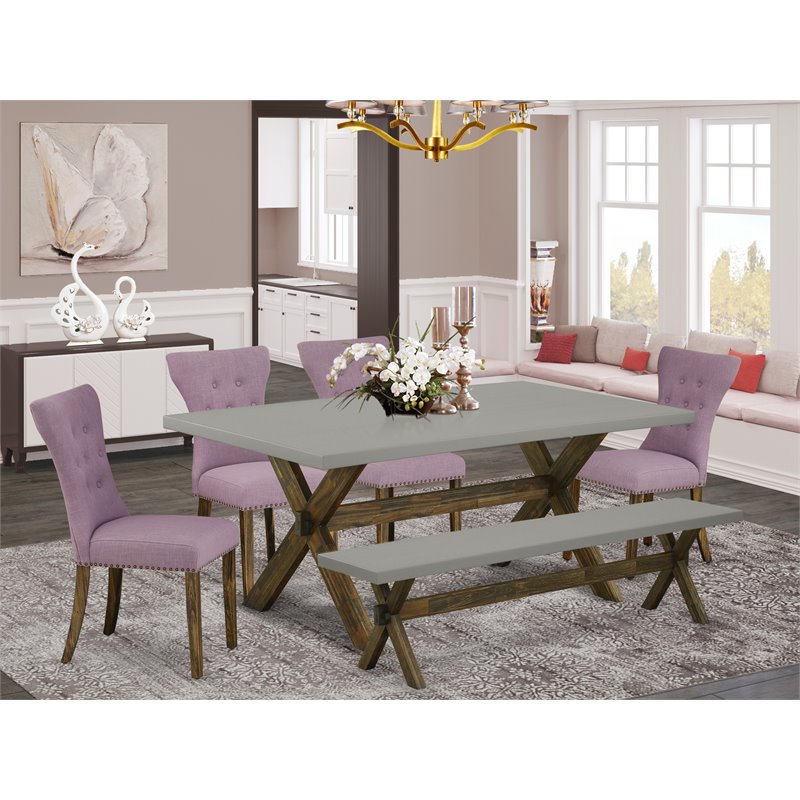 Pemberly Row 6-Piece Wooden Dining Set with Mahogany Table and Beige Seats