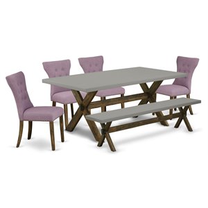 Pemberly Row 6-Piece Wooden Dining Set with Mahogany Table and Beige Seats