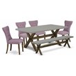 Pemberly Row 6-Piece Wooden Dining Set with Mahogany Table and Beige Seats