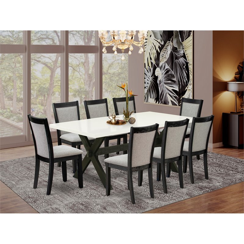 Pemberly Row 9-Piece Wooden Dining Set White/Black Gray Upholstery