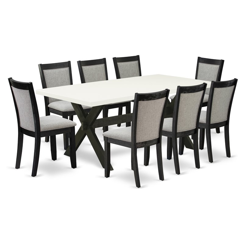 Pemberly Row 9-Piece Wooden Dining Set White/Black Gray Upholstery