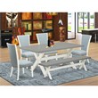 Pemberly Row 6-Piece Wooden Dining Set Baby Blue Linen White Upholstery