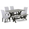 Pemberly Row 6-Piece Wooden Dining Set Gray Cement Black Upholstery