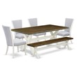 Pemberly Row 6-Piece Wood Dining Set with Fabric Chairs in White Finish