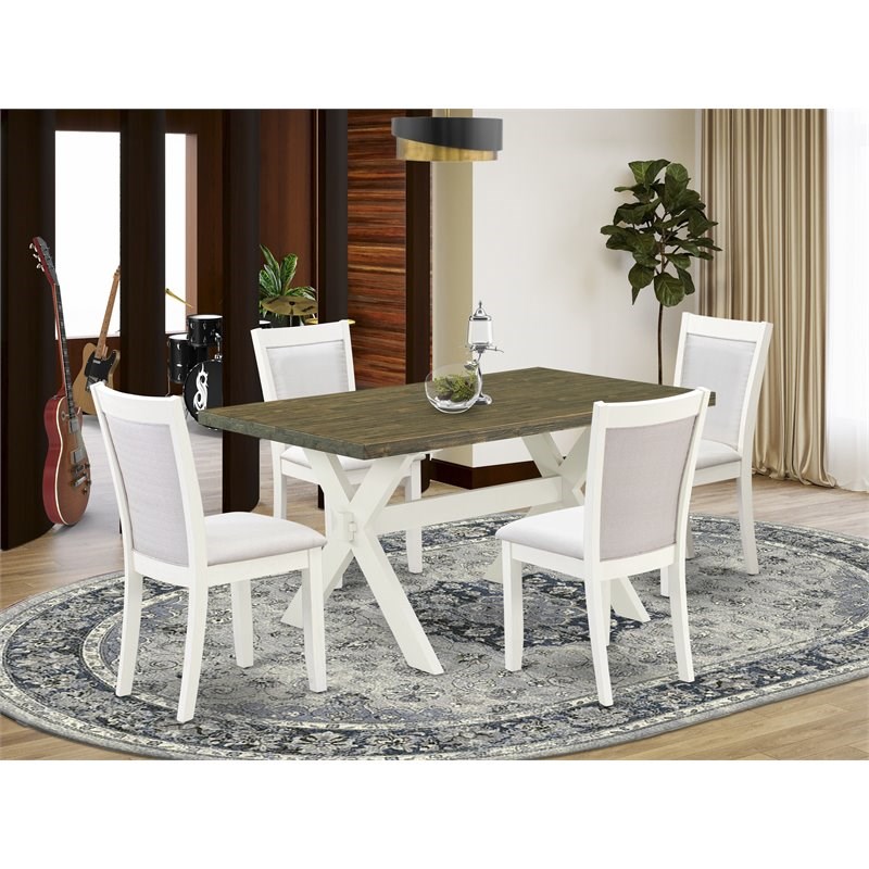 Pemberly Row 5-Piece Acacia Wood Dining Set in Cream and White Finish
