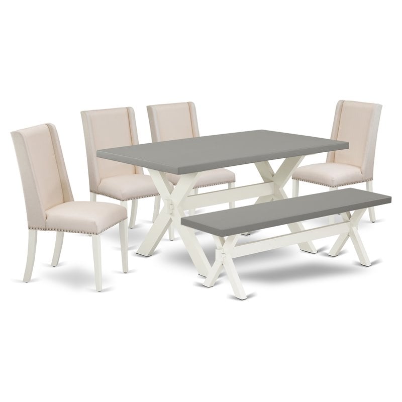Pemberly Row 6-Piece Wood Dining Set in Linen White and Cement Finish