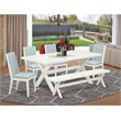 Pemberly Row 6-Piece Acacia Wood Dining Set with Baby Blue Upholstery