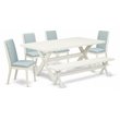 Pemberly Row 6-Piece Acacia Wood Dining Set with Baby Blue Upholstery