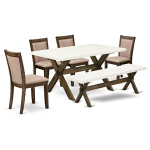 Pemberly Row 6-Piece Acacia Wood Dining Set in Dark Khaki Gray/White