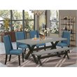 Pemberly Row 6-Piece Linen and Wood Dining Set in Mineral Blue