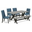 Pemberly Row 6-Piece Linen and Wood Dining Set in Mineral Blue