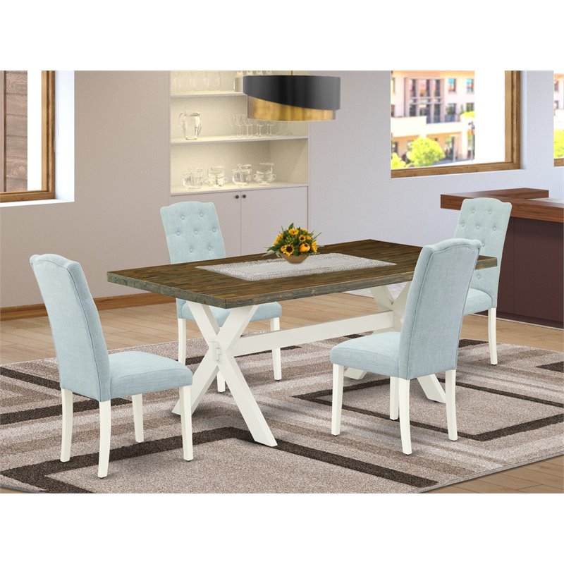 Pemberly Row 5-Piece Wood Dining Set in Linen White and Baby Blue