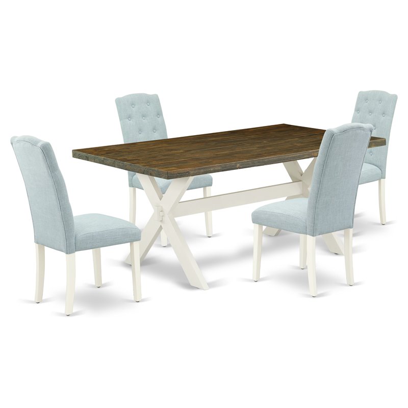 Pemberly Row 5-Piece Wood Dining Set in Linen White and Baby Blue