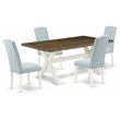 Pemberly Row 5-Piece Wood Dining Set in Linen White and Baby Blue