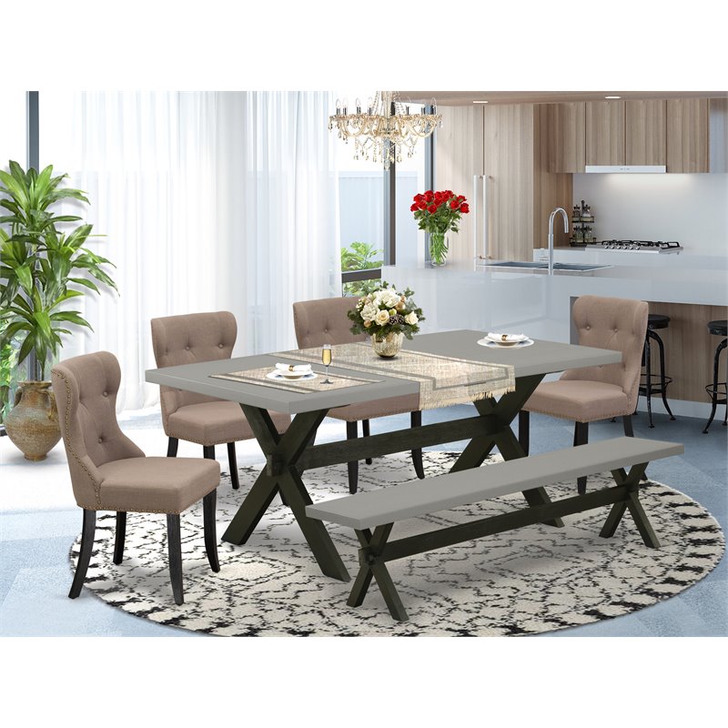 Pemberly Row 6-Piece Wood Dining Set in Black and Coffee Finish