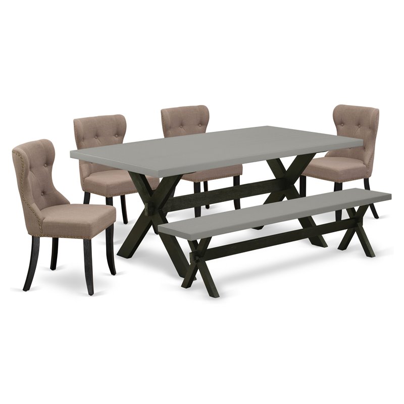 Pemberly Row 6-Piece Wood Dining Set in Black and Coffee Finish