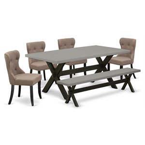 Pemberly Row 6-Piece Wood Dining Set in Black and Coffee Finish