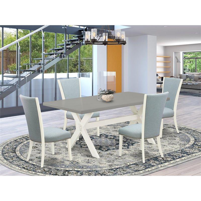 Pemberly Row 5-Piece Wood Dining Set with Fabric Seats in Baby Blue