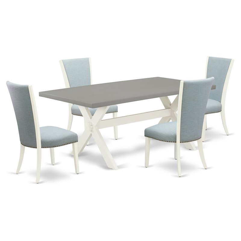 Pemberly Row 5-Piece Wood Dining Set with Fabric Seats in Baby Blue
