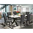 Pemberly Row 7-Piece Wood Dining Set with Fabric Seats in Gotham Gray