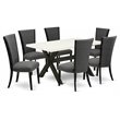 Pemberly Row 7-Piece Wood Dining Set with Fabric Seats in Gotham Gray
