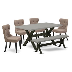 Pemberly Row 6-Piece Wood Dining Room Set with Bench in Black Finish