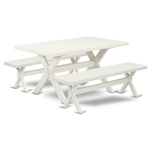 Pemberly Row 3-Piece Wood Dining Set with Benches in Linen White Finish