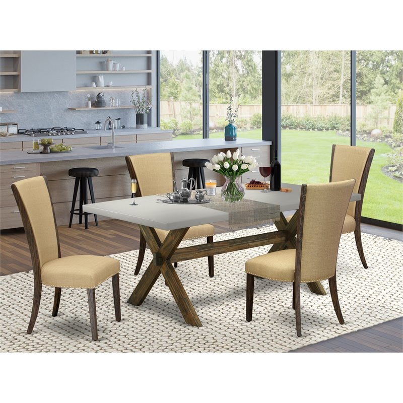 Pemberly Row 5-Piece Wood Dinette Set in Jacobean and Cement Finish