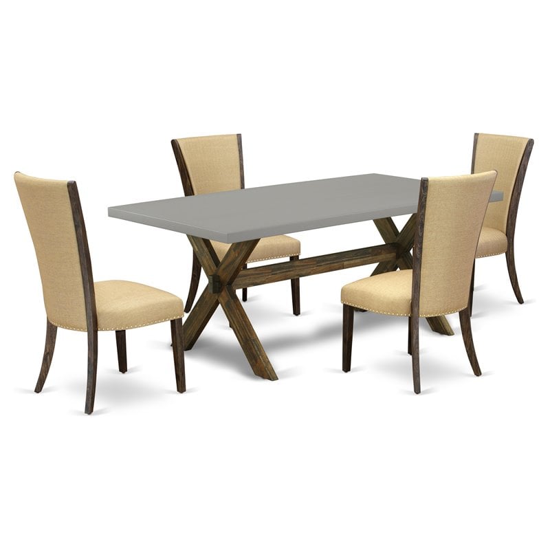 Pemberly Row 5-Piece Wood Dinette Set in Jacobean and Cement Finish