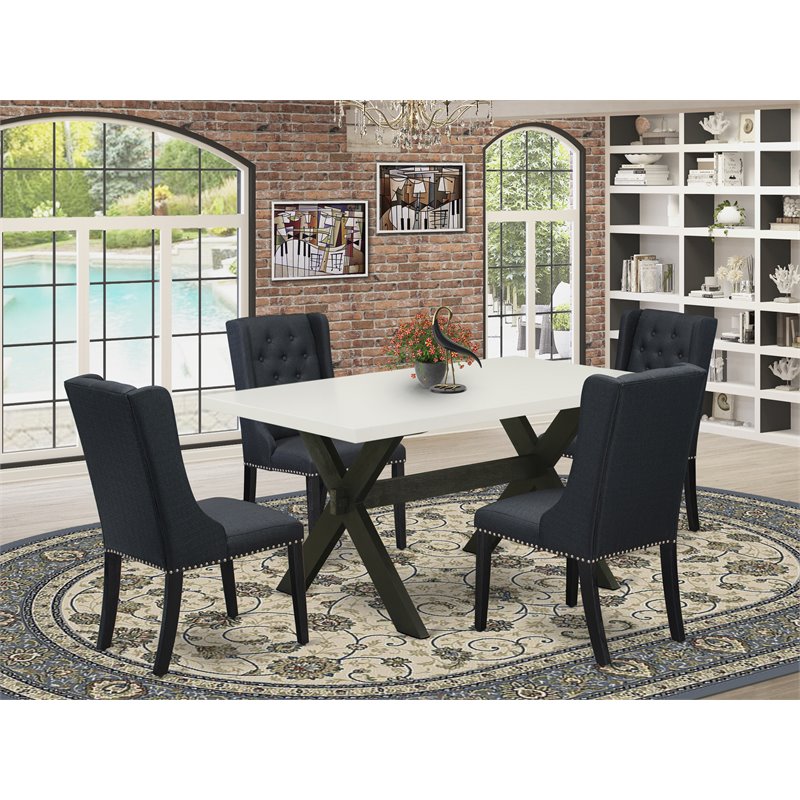 Pemberly Row 5-Piece Wood Dining Set in Black with Linen White