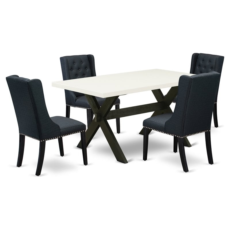Pemberly Row 5-Piece Wood Dining Set in Black with Linen White