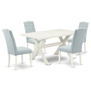 Pemberly Row 5-Piece Mahogany Dining Set with Khaki Upholstered Chairs
