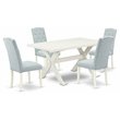 Pemberly Row 5-Piece Mahogany Dining Set with Khaki Upholstered Chairs