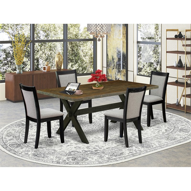 Pemberly Row 5-Pc Rubberwood Dining Set in Jacobean Gray Black Finish