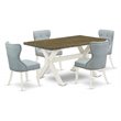 Pemberly Row 5-Piece Dining Set in Linen White with Baby Blue Upholstery
