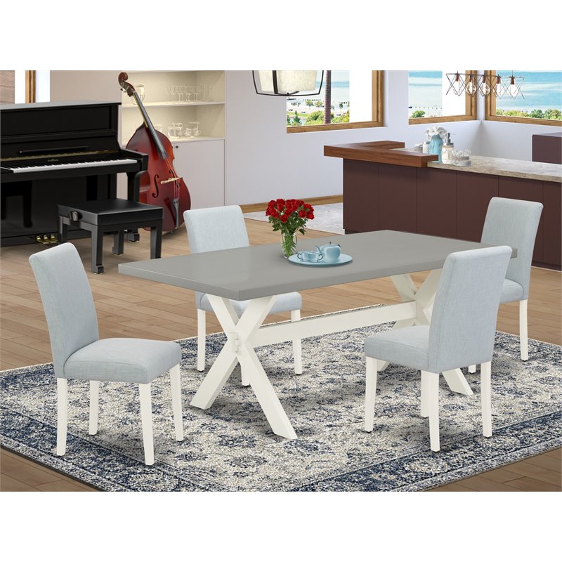 Pemberly Row 5-Piece Modern Wood Dining Set in Linen White and Cement