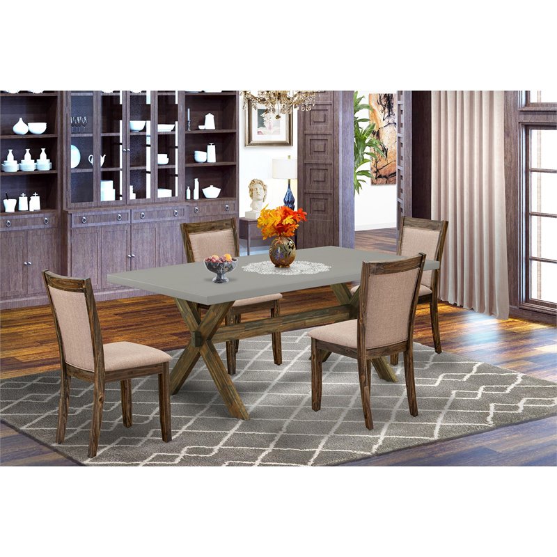 Pemberly Row 5-Piece Acacia Wood Dining Set in Dark Gray/Cement/Jacobean