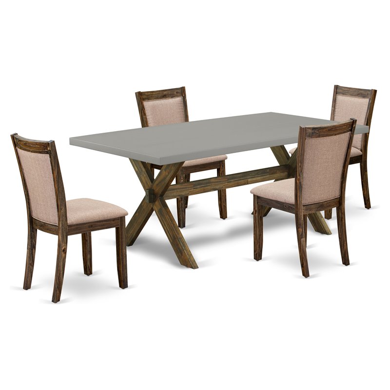 Pemberly Row 5-Piece Acacia Wood Dining Set in Dark Gray/Cement/Jacobean