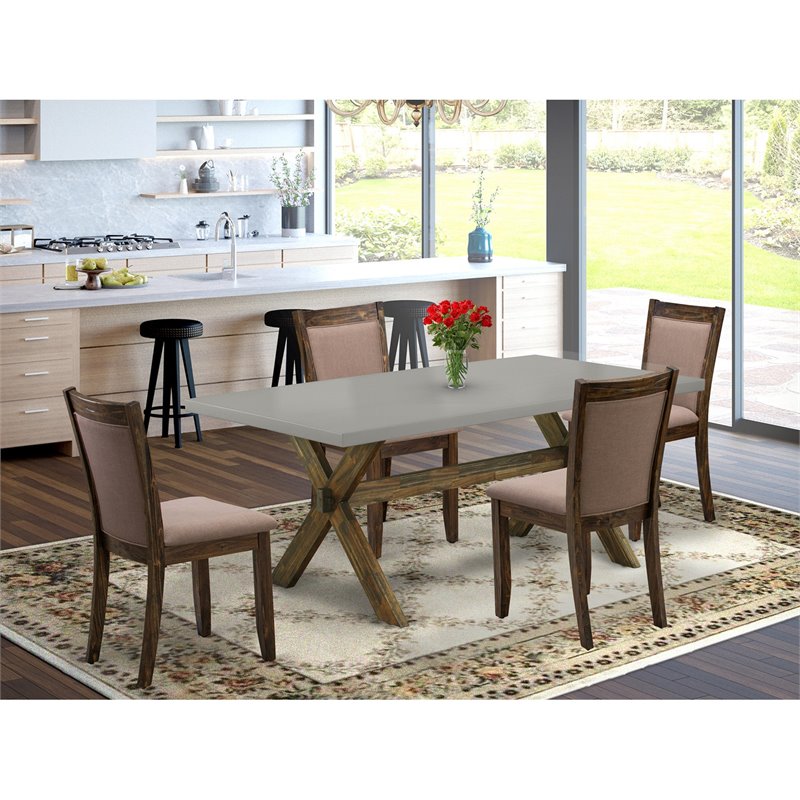 Pemberly Row 5-Piece Rubberwood Dining Set with Linen Seats in Jacobean