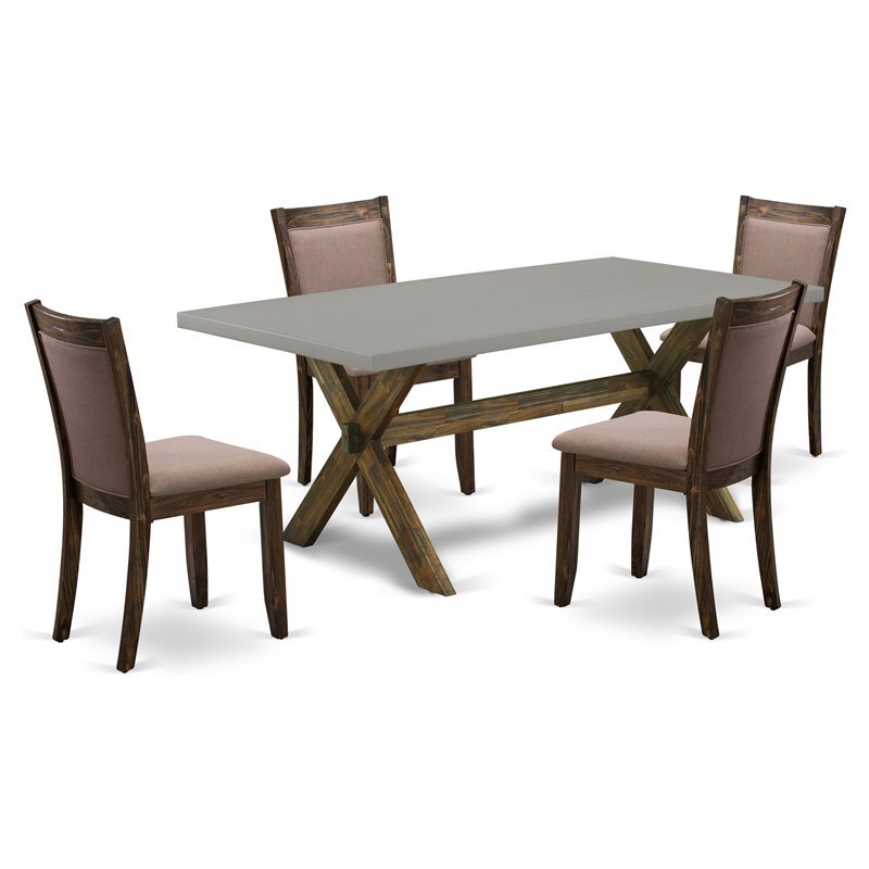 Pemberly Row 5-Piece Rubberwood Dining Set with Linen Seats in Jacobean