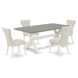 Pemberly Row 5-Piece Wooden Kitchen Set with Linen Seats in Cement