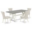 Pemberly Row 5-Piece Wooden Kitchen Set with Linen Seats in Cement