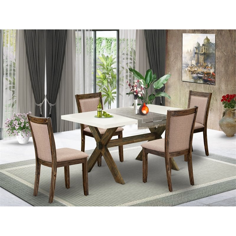 Pemberly Row 5-Piece Acacia Wood Dining Set in Dark Khaki Gray