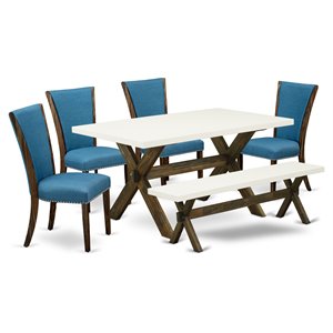 Pemberly Row 6-Piece Dining Set with Bench in Distressed Jacobean Brown