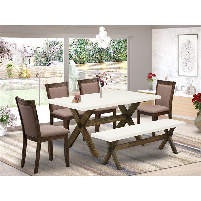 Pemberly Row 6-Piece Acacia Wood Dining Set in Coffee and White Finish