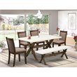 Pemberly Row 6-Piece Acacia Wood Dining Set in Coffee and White Finish