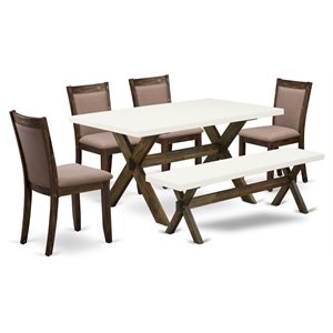 Pemberly Row 6-Piece Acacia Wood Dining Set in Coffee and White Finish